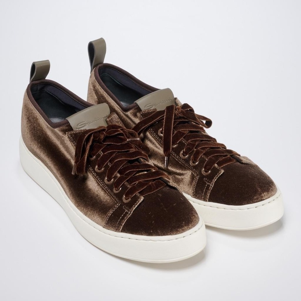 Santoni Italian Brown Velvet And Leather Sneaker Shoes Size 40 Santoni Unisex